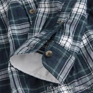 Camisa masculina de manga comprida com gola xadrez camisas de algodão